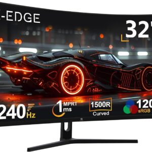 Z-Edge 32 Inch Curved Gaming Monitor 240Hz 1ms MPRT Full HD 16:9 Curved Screen Frameless LED Monitor, Ultra-Thin Bezel, FreeSync, DisplayPort & HDMI, Black