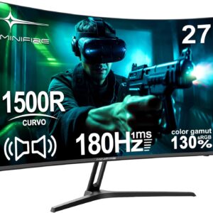 Minifire 27 Inch Gaming Monitor, 180Hz, Curved Gaming Monitor, Speaker, 1500R, 1Ms, sRGB130%, FHD 1080P Computer Screen, VESA Compatible, Eye Care Adaptive Sync HDMI＆DP Prots （MFG27C1 ）
