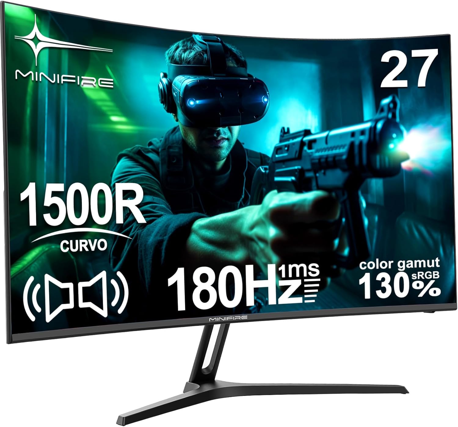 Minifire 27 Inch Gaming Monitor, 180Hz, Curved Gaming Monitor, Speaker, 1500R, 1Ms, sRGB130%, FHD 1080P Computer Screen, VESA Compatible, Eye Care Adaptive Sync HDMI&DP Prots (MFG27C1 )