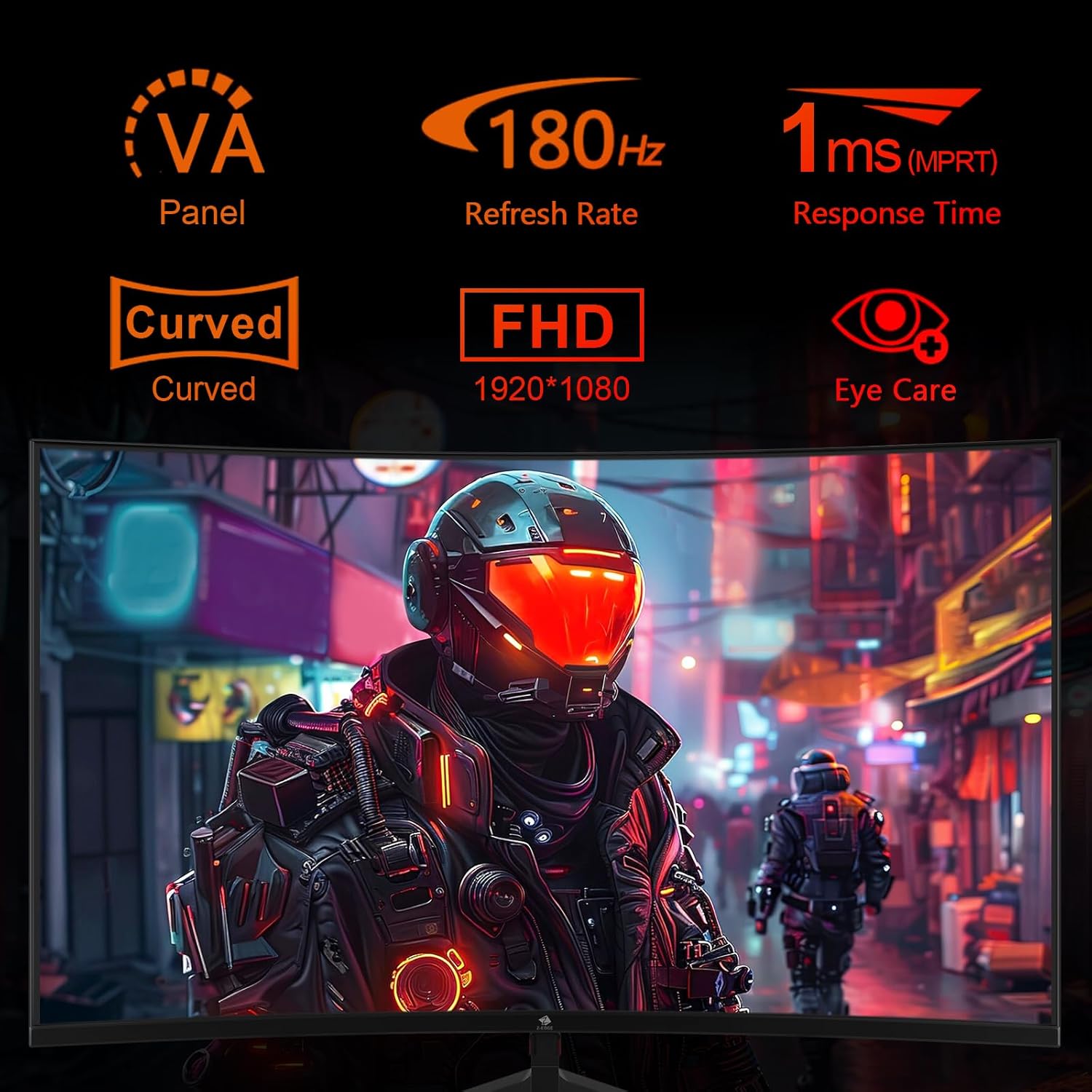 Z-Edge 24 Inch Curved Gaming Monitor 180Hz 1ms MPRT, 16:9 Full HD 1080P LED Monitor, VA Panel, 300cd/m² Brightness, FreeSync, HDMI & DisplayPort - Black - Image 3