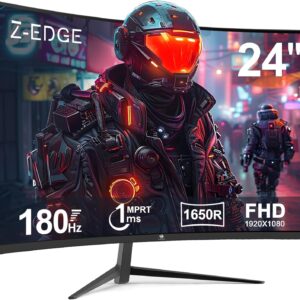 Z-Edge 24 Inch Curved Gaming Monitor 180Hz 1ms MPRT, 16:9 Full HD 1080P LED Monitor, VA Panel, 300cd/m² Brightness, FreeSync, HDMI & DisplayPort - Black