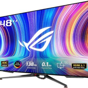 ASUS ROG Swift OLED PG48UQ gaming monitor – 47.5-inch 4K, OLED, 138Hz (OC), 0.1 ms(GTG), G-SYNC compatible, anti-glare, custom heatsink, uniform brightness, 98% DCI-P3, HDMI 2.1, DisplayPort 1.4